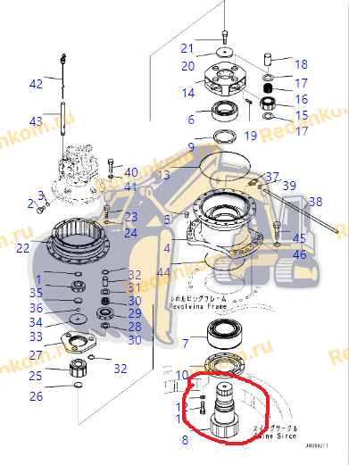 Вал (шестерня) поворотного редуктора Komatsu 207-26-62180